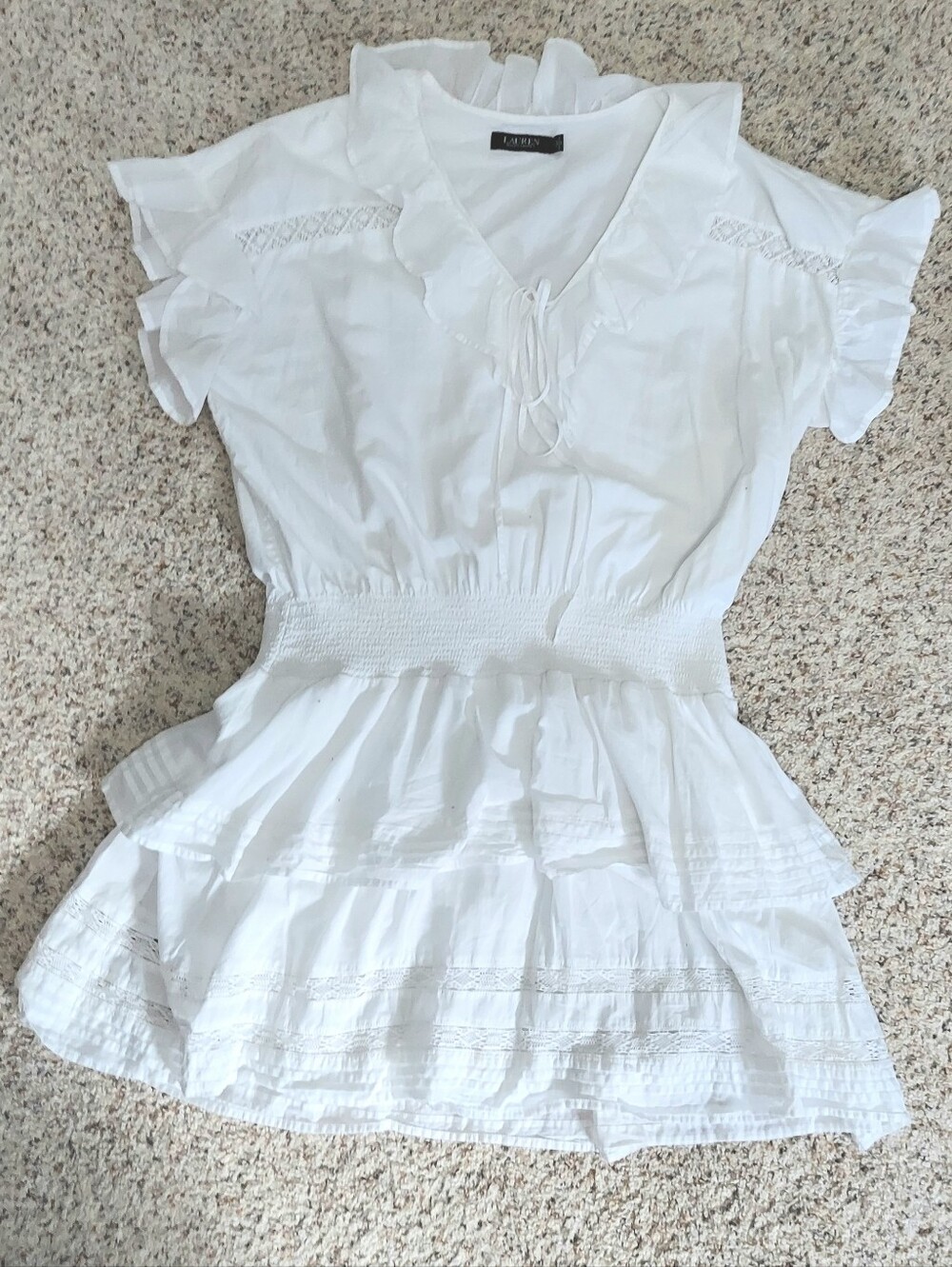 Lauren Ralph Lauren BlacK Label Ruffled Tiered Mini White Dress Size 18